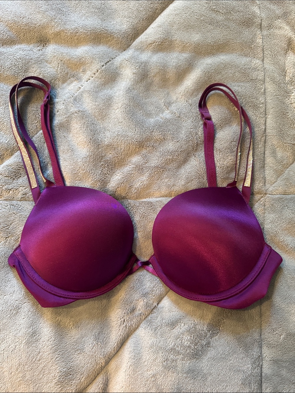 Plum Smooth Push-Up Bra with Silver Blinged Straps